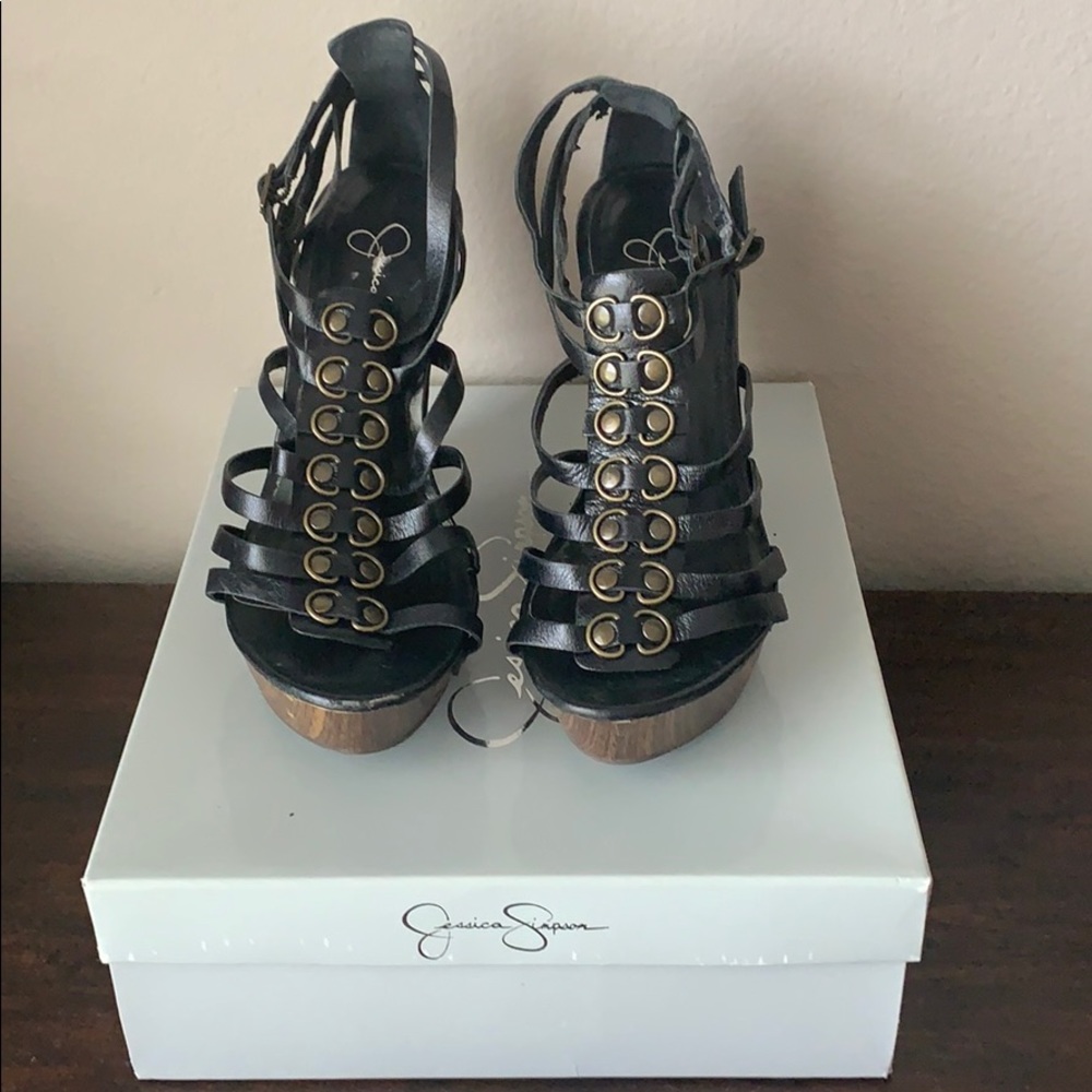 Jessica Simpson black wedges sz 10